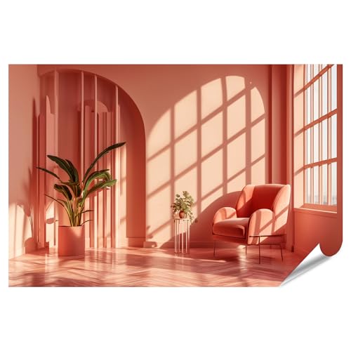 islandburner XXL Bild Poster ästhetisch-minimalistisches Interieur mit gemütlichem, pfirsichfarbenem Sessel Wohnzimmer Möbelgeschäft von islandburner