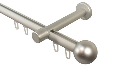 Aluminium Innenlauf Gardinenstangen alu silber 20 mm Ø Endstück Kugel, 140 cm von iso-design