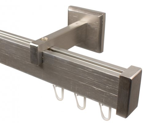 Design Innenlauf Gardinenstange eckig aus Aluminium in Edelstahl Optik, kurzer Wandabstand, 280 cm (2 x 140 cm) von iso-design