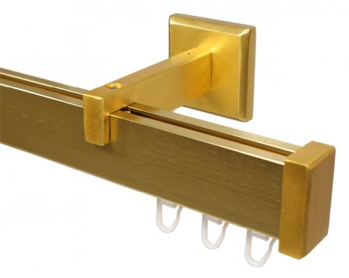 Design Innenlauf Gardinenstange eckig aus Aluminium in Messing Optik, kurzer Wandabstand 180 cm von iso-design