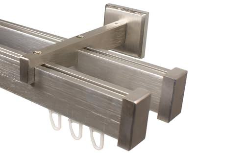 Eckige Design Innenlauf Gardinenstange 2-läufig aus Aluminium Farbe Edelstahl, 180 cm von iso-design
