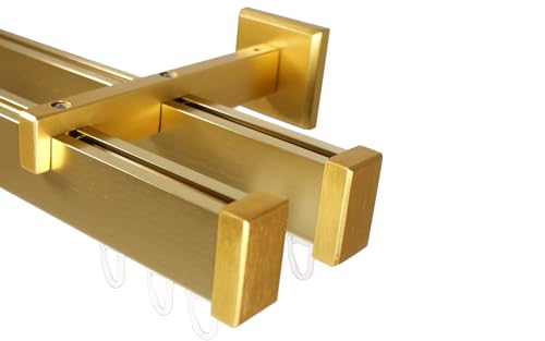 Eckige Design Innenlauf Gardinenstange 2-läufig aus Aluminium Farbe Messing matt, 280 cm (2 x 140 cm) von iso-design