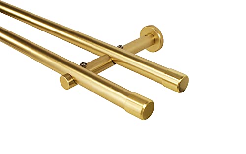 iso-design Gardinenstange 2-läufig 20 mm Durchmesser Farbe Messing matt, Komplettset aus Metall, Vorhangstange zur Wandmontage, mit Wandhaltern und Endstück Kappe, 240 cm (2 x 120 cm) von iso-design