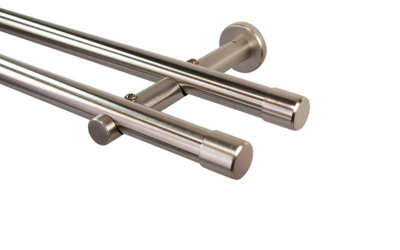 iso-design Gardinenstange 20 mm 2-läufig Farbe Edelstahl Endstück Kappe zur Wandmontage, Ø 20 mm, 2-läufig, Fixmaß, mit Bohren, verschraubt, Metall, Rohr aus Edelstahl von iso-design