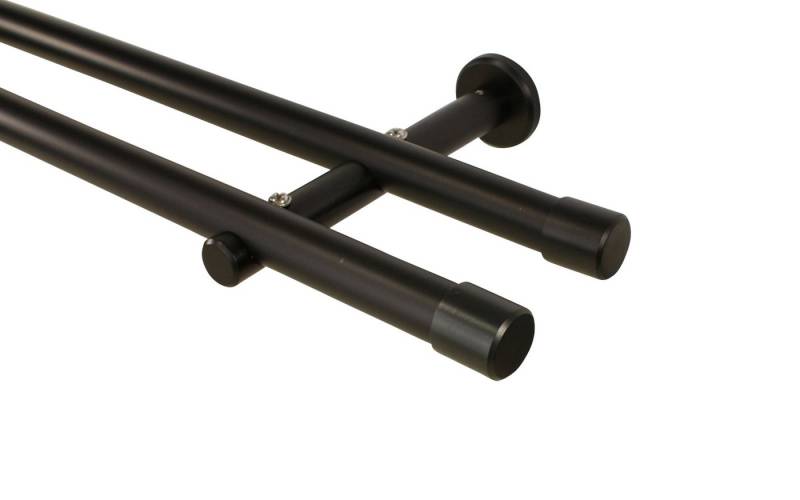 iso-design Gardinenstange 20 mm 2-läufig Schwarz aus Metall zur Wandmontage mit Endstück Kappe, Ø 20 mm, 2-läufig, Fixmaß, mit Bohren, verschraubt, Metall, Gardinenstange aus Aluminium von iso-design