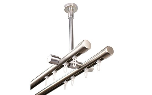 iso-design Gardinenstange Innenlauf 2-läufig Deckenmontage im Edelstahl Design 20 mm, großer Deckenabstand, Deckenhalter kürzbar, Endstück Kappe, 320 cm (2 x 160 cm) von iso-design