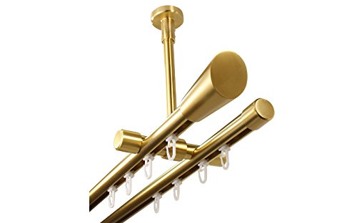 Gardinenstange Innenlauf 2-läufig Deckenmontage im Messing Design 20 mm Endstück Digo, 200 cm von iso-design