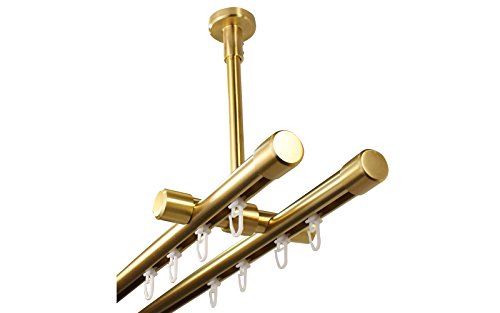 Gardinenstange Innenlauf 2-läufig Deckenmontage im Messing Design 20 mm Endstück Kappe, 360 cm (2 x 180 cm) von iso-design