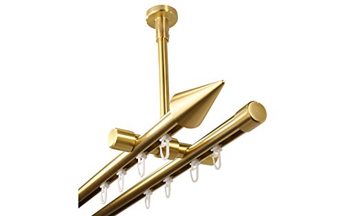 Gardinenstange Innenlauf 2-läufig Deckenmontage im Messing Design 20 mm Endstück Spitze, 360 cm (2 x 180 cm) von iso-design