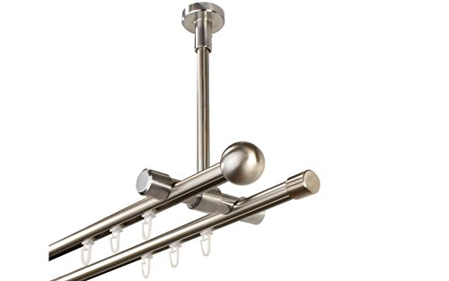Gardinenstange Innenlauf 2-läufig aus Metall zur Deckenmontage 16 mm, Farbe Edelstahl mit Endstück Kugel, 200 cm Gardinenstange Innenlauf 2-läufig aus Metall zur Deckenmontage 16 mm, Farbe Edelstahl mit Endstück Kugel, 200 cm von iso-design