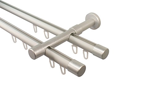 Gardinenstange alu silber mit Innenlauf 2-läufig 20 mm Endstück Kappe,400 cm (2 x 200 cm) von iso-design