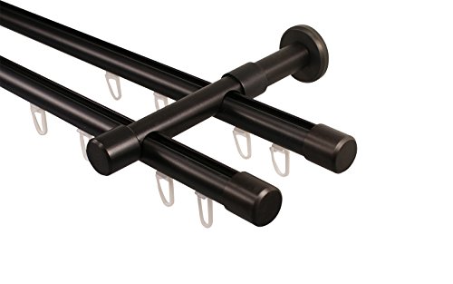 Gardinenstange mit Innenlauf 2-läufig schwarz 20 mm Endstück Kappe,600 cm (3 x 200 cm) von iso-design