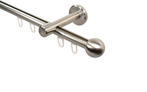 Gardinenstange mit Innenlauf Farbe Edelstahl 16 mm Endstück Kugel Wandabstand 7 cm Innenlaufstange aus Aluminium, Wandmontage, 180 cm von iso-design
