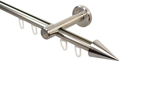 Gardinenstange mit Innenlauf Farbe Edelstahl 16 mm Endstück Spitze, Wandabstand 7 cm, Innenlaufstange aus Aluminium Endstück Spitze, 240 cm (2 x 120 cm) von iso-design