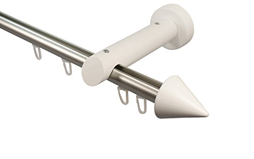 Gardinenstange mit Innenlauf Farbe Edelstahl Weiß 20 mm Durchmesser, Endstück Kegel, 160 cm von iso-design