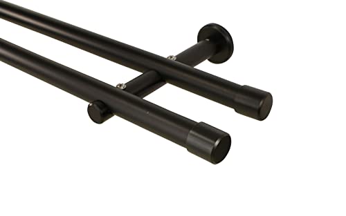 Gardinenstange schwarz 2-läufig 20 mm aus Metall, Endstück Kappe, 180 cm von iso-design