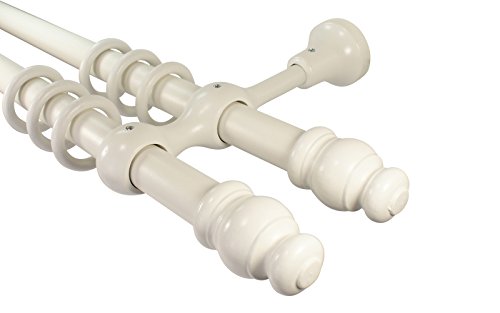 Gardinenstangen 2-läufig aus Holz weiß lackiert mit 28 mm Durchmesser, 280 cm mittig geteilt von iso-design