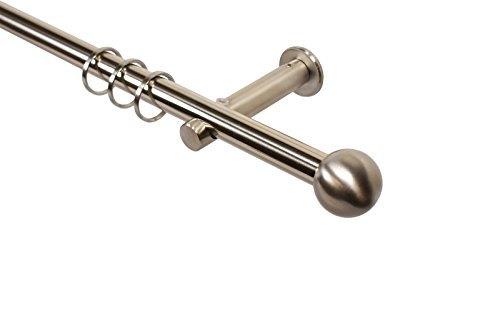 Gardinenstangen in Edelstahl Optik 16 mm mit Endstück Kugel, Wandmontage, 320 cm (2 x 160 cm) von iso-design