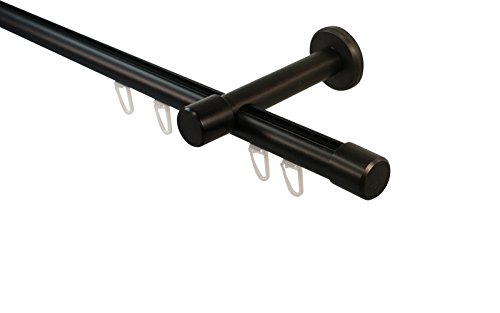 iso-design Gardinenstange Innenlauf schwarz 20 mm Durchmesser Wandmontage Innenlaufstange aus Metall Wandabstand 8 cm, Endstück Kappe, 280 cm (2 x 140 cm) von iso-design