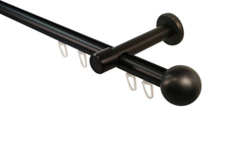 Gardinenstangen mit Innenlauf schwarz 20 mm Durchmesser Endstück Kugel, 280 cm (2 x 140 cm) von iso-design
