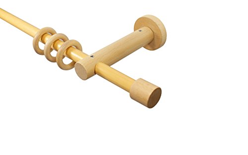 Holz Gardinenstangen in der Farbe Buche mit 16 mm Durchmesser Endstück Kappe, Länge 120 cm von iso-design