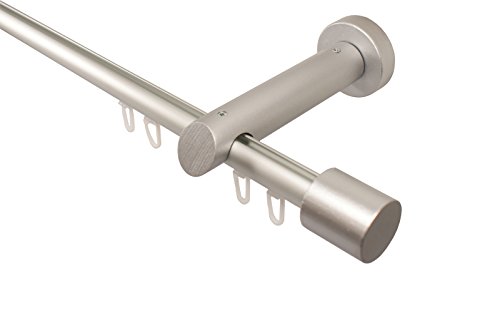 Innenlauf Gardinenstange aus in Aluminium und Holz in alu silber, 20 mm, Endstück Kappe, 180 cm von iso-design