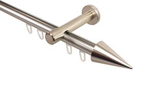 Innenlauf Vorhangstange in Edelstahl Optik mit 20 mm Durchmesser Endstück Spitze, 140 cm von iso-design