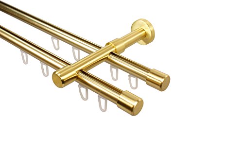 Messing Optik Innenlauf Gardinenstange 2-läufig 16 mm mit Endstück Kappe, 320 cm (2 x 160 cm) von iso-design