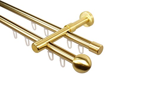 Messing Optik Innenlauf Gardinenstange 2-läufig 16 mm mit Endstück Kugel, 280 cm (2 x 140 cm) von iso-design