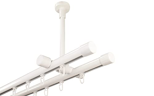 iso-design Gardinenstange 2-läufig Deckenmontage Innenlauf weiß aus Aluminium, Endstück Kappe, 360 cm (2 x 180 cm) von iso-design