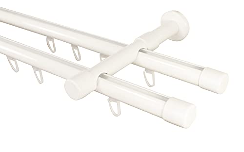 iso-design Gardinenstange 2-läufig Innenlauf weiß aus Aluminium, Endstück Kappe, 540 cm (3 x 180 cm) von iso-design