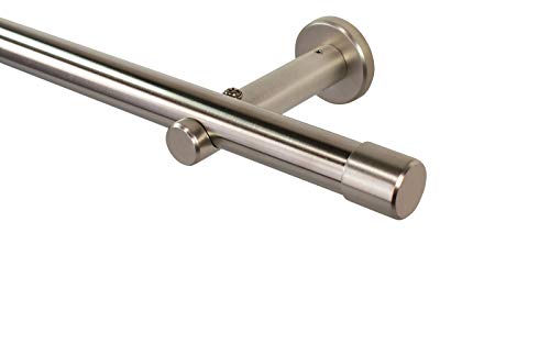 iso-design Gardinenstange 20 mm Farbe Edelstahl, Vorhangstange zur Wand- und Deckenmontage geeignet, Rohr aus Edelstahl, Set mit Halterungen und Endstück Kappe, 140 cm von iso-design