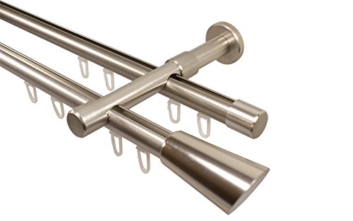 iso-design Innenlaufstange 2-läufig 20 mm Durchmesser Farbe Edelstahl zur Wandmontage Gardinenstange inklusive Gleitern, Wandhaltern und Endstück Digo, 280 cm (2 x 140 cm) von iso-design