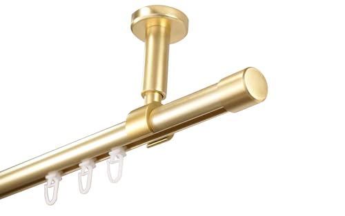 iso-design Gardinenstange Innenlauf zur Deckenmontage 20 mm Durchmesser in Farbe Messing matt, Endstück Kappe, 360 cm (2 x 180 cm) von iso-design