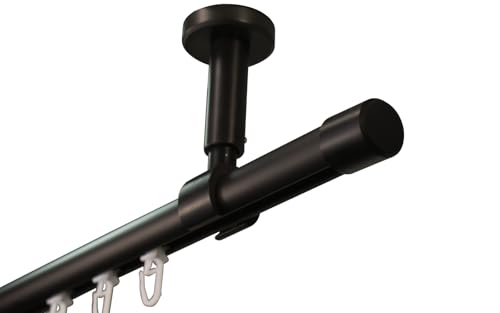 iso-design Gardinenstange Innenlauf zur Deckenmontage 20 mm Durchmesser in schwarz, Endstück Kappe, 360 cm (2 x 180 cm) von iso-design