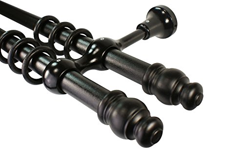 iso-design Gardinenstangen 2-läufig aus Holz schwarz lackiert mit 28 mm Durchmesser, 280 cm mittig geteilt von iso-design