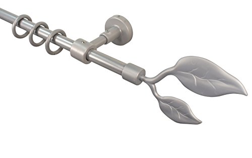 iso-design Gardinenstangen Silber grau 16 mm aus Metall und Kunststoff Endstück Blatt, 120 cm von iso-design