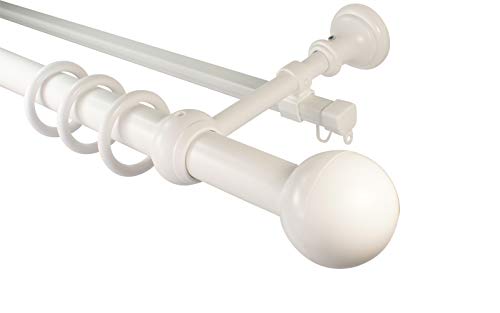 iso-design Gardinenstangen weiß 2-läufig mit U-Storelauf aus Metall und Kunststoff mit 28 mm Durchmesser Endstück Kugel, 260 cm mittig geteilt von iso-design