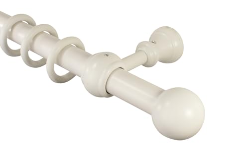 Gardinenstange weiß lackiert aus Holz 28 mm Durchmesser, Wand- oder Deckenmontage, Lieferung mit Gardinenringen, 220 cm (mittig geteilt) von iso-design