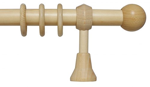 iso-design Holz Gardinenstange mit Endstück Kugel mit 28 mm Durchmesser in Natur 200 cm von iso-design