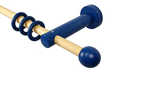 iso-design Holz Gardinenstangen Kiefer Blau mit 16 mm Durchmesser Endstück Kugel, Länge 200 cm von iso-design