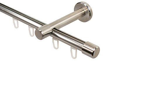 iso-design Innenlauf Gardinenstange 16 mm Edelstahl Optik Endstück Kappe, Wandabstand 9 cm, 200 cm von iso-design