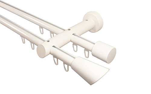 iso-design Innenlauf Gardinenstange 2-läufig aus Aluminium und Holz weiß, 20 mm, Endstück Digo, 200 cm von iso-design