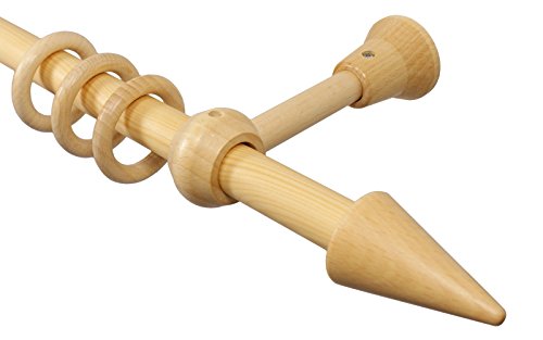 iso-design Natur Gardinenstangen aus Holz mit 20 mm Durchmesser Endstück Spitze, 120 cm von iso-design