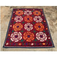 Bunte Suzani - Flower Design Handgemachte Alte Tischbezug Wandhängen Wandteppich Stoff Vintage Bettwäsche Textil von istanbulcarpet