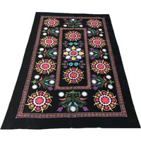 Vintage Blumen Susani Stoff, Schwarzer Samt Wandbehang | 20x12 cm Vintage Blumen Susani Stoff, Schwarzer Samt Wandbehang | 20x12 cm von istanbulcarpet