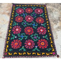 Dunkel Grau Antike Suzani Rot Und Grün - Perfekte Natürliche Farben Suzani Tischdecke Wandbehang Alte Textil Vintage Bettbezug von istanbulcarpet