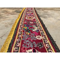 Häkeln Sie Seide Suzani Mit Quasten - Vintage Table Runner Bunte Handgemachte Textil Übergroße Wand-Dekor Suzani Kopfteil Tisch-Dekor von istanbulcarpet