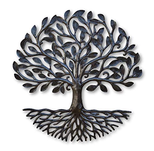 Kleiner Baum des Lebens aus Metall mit Wurzeln, 45 cm, runder Wandbehang, dekorativ, von der Natur inspiriert, recyceltes Kunstwerk, handgefertigt in Haiti, Fair Trade Federation zertifiziert von it's cactus - metal art haiti