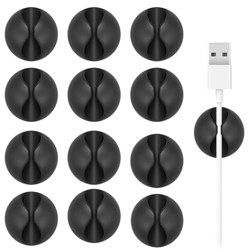 Kabelhalter Kabelclips, 12 Stück Kabel Organizer - Kabelklemmen Selbstklebend Kabel-Clips, Kabel-Organizer Kabelorganizer für Schreibtisch, Kabelmanagement für Netzkabel (Schwarz) von itPlus